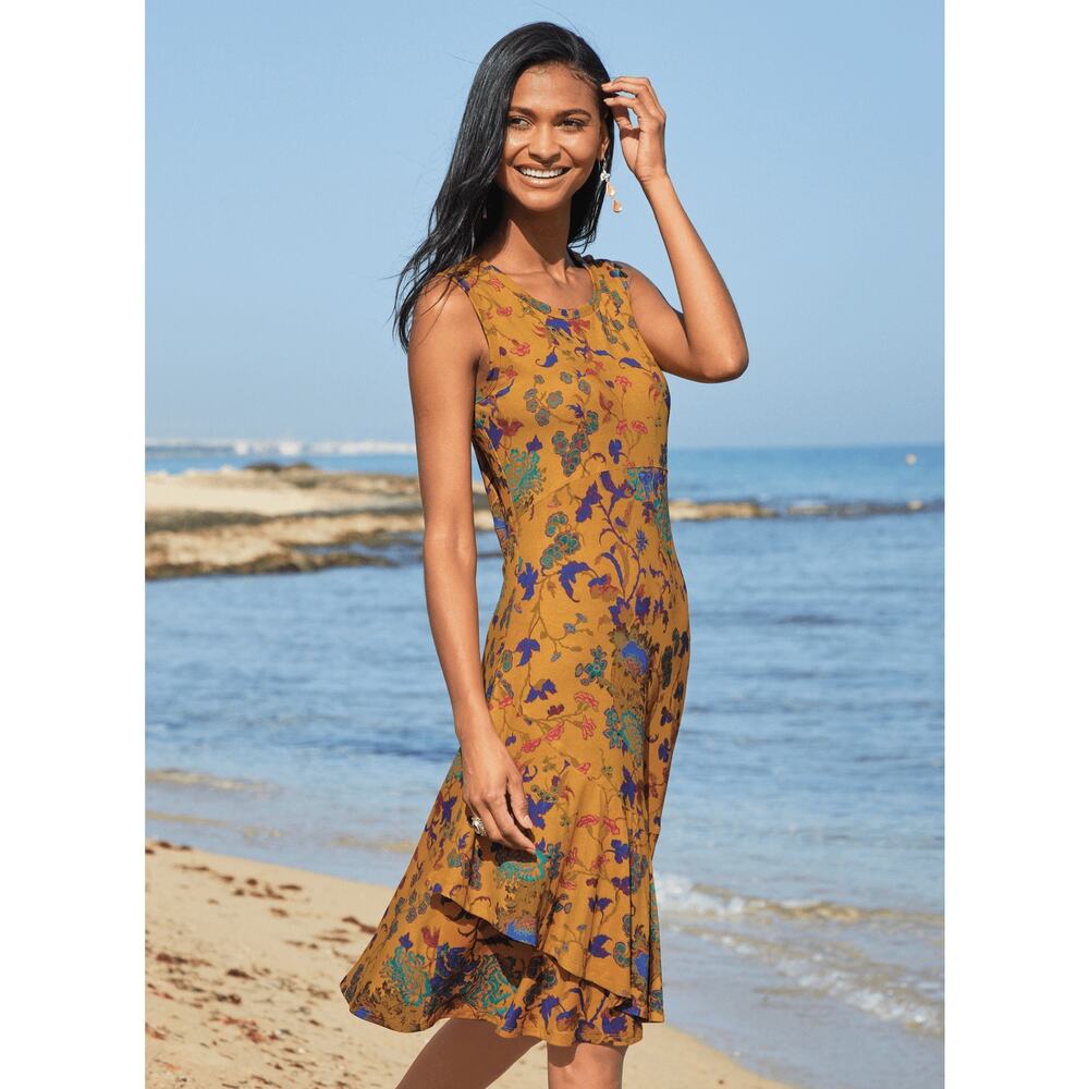 Peruvian Connection Solarium Floral Dress Amber Sz Medium